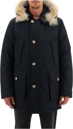 Woolrich Donkerblauwe Arctic Parka met Afneembare Bontkraag - Heren - Gewatteerde jassen - Blauw - L - Jassen