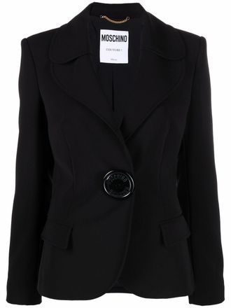 Moschino oversized-button tailored blazer - women - Polyester/Acetate/Silk/Spandex/Elastane/Polyurethane - 46 - Black