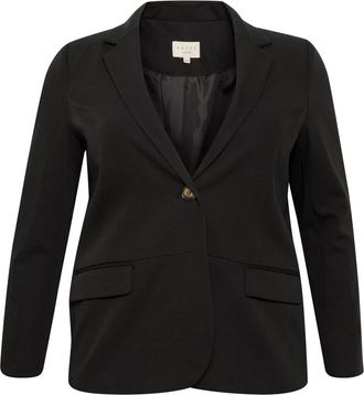 Kaffe Curve Zwarte diepe blazer met V-hals - Dames - Blazers - Zwart - XL - Leer - Jassen
