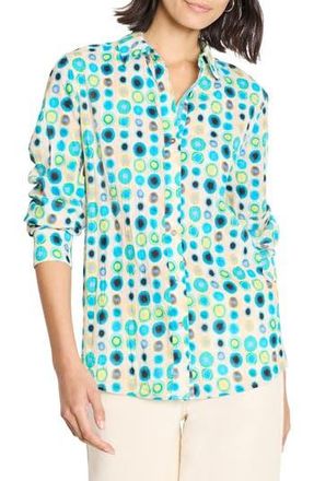 Nic+Zoe Bright Spot Crinkled Cotton Button-Up Shirt in Aqua Multi at Nordstrom Rack, Size X-Small