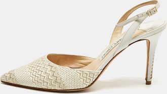 Jimmy Choo London White/cream Woven Tilly Pointed Toe Slingback Pumps