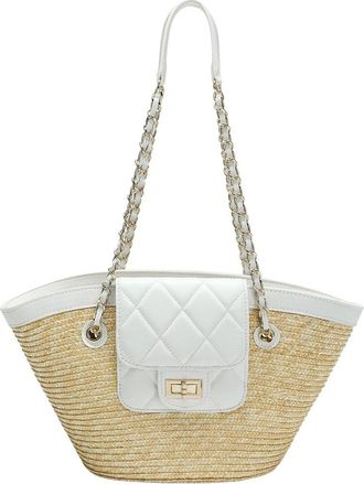 Tiffany & Fred Quilted Straw Tote With Chain