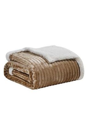 Luxury Home Oversized Corduroy Faux Shearling Reversible Throw Blanket in Taupe at Nordstrom Rack, Size Queen