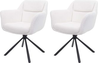 Hhg [nunca Usado] Juego De 2 Sillas De Comedor Hhg-659, Silla De Cocina Silla, Posici&oacute;n Autom&aacute;tica Giratoria, Tejido Mvg, Boucl&eacute;-blanco