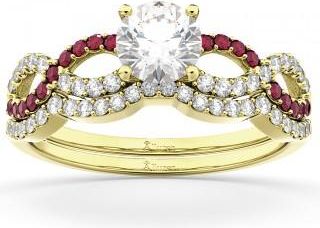 Allurez Infinity Diamond & Ruby Engagement Ring Set 18K Yellow Gold 0.34ct