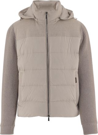 Moorer Padded Beige Jacket with Knitted Sleeves and Attached Hood