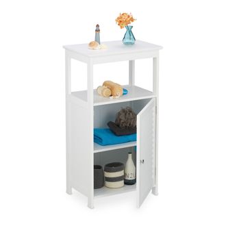 Relaxdays Mueble De Ba&ntilde;o De Pie, 3 Compartimentos, Puerta De Persiana, 83 X 45 X 30 Cm, Compacto, Armario Cocina, Blanco - Relaxdays