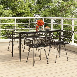 Berkfield Home 5 Piece Garden Dining Set Black Poly Rattan