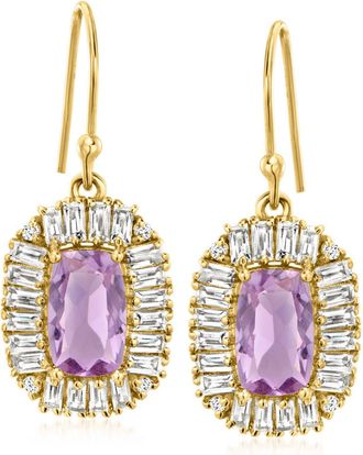 Ross-Simons Amethyst and White Topaz Drop Earrings in 18kt Gold Over Sterling