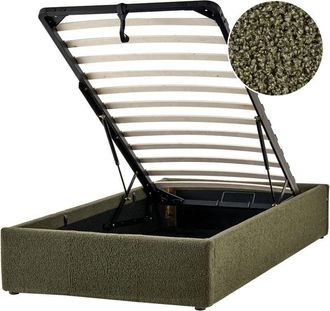 Beliani Modern Boucle eu Single Size Bed Frame 3ft Ottoman Storage Bedroom Dark Green Dinan