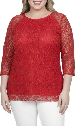 Standards & Practices Sequin Lace Tunic Top in Red at Nordstrom, Size 1X