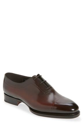 Santoni Zephyr Faux Cap Toe Wholecut Shoe in Dark Brown-T60 at Nordstrom, Size 10.5