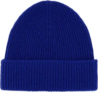 Burberry Womens Cuffia Cashmere Ribbed Beanie Blue