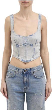 Haikure Elsie Trompe LOeil Top - Dames - Tops zonder mouwen - Blauw - L - Katoen - Tops