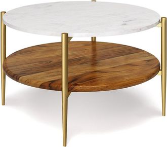 Simpli Home Wagner Solid Acacia Wood 30In Round Mid Century Modern Coffee Table