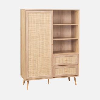 Sweeek Aparador Con Efecto De Ca&ntilde;a Y Madera De 2 Cajones, 101cm