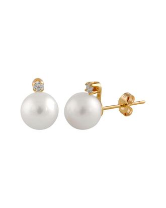 Splendid Pearls 14K 0.10 ct. tw. Diamond & 7-7.5mm Pearl Studs