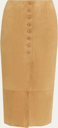 Akris Suede Button-Front Midi Skirt