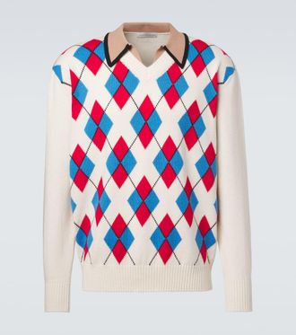 Dries Van Noten Argyle cotton-blend polo sweater