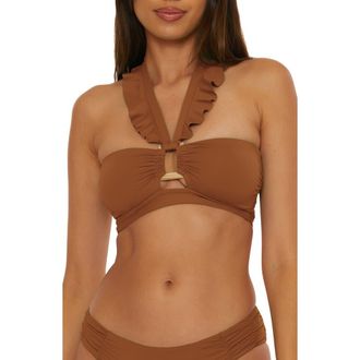 SOLUNA SWIM Buckle Up Bandeau Bikini Top in Bronze at Nordstrom, Size Medium