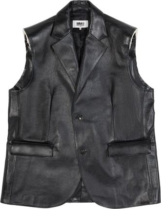 Maison Margiela sleeveless leather gilet - women - Ovine Leather (top grain)/Viscose - 48 - Black