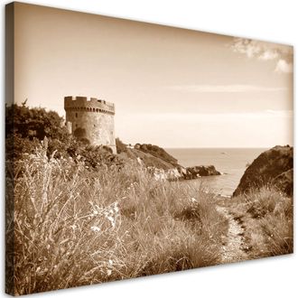 Feeby Impresi&oacute;n De Imagen, Paisaje Marino Sepia Acantilado Camino Torre Estilo Retro, 120x80