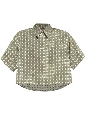 Kenzo Camicia Weave crop con stampa geometrica - Grigio