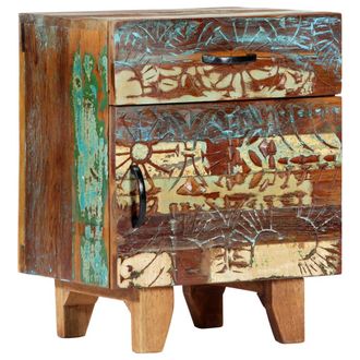 vidaXL Vidaxl - Mesita De Noche Tallada A Mano Madera Reciclada 40x30x50 Cm