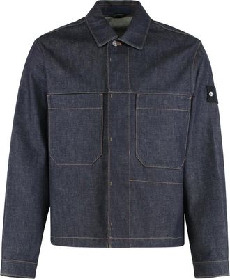 Stone Island Jassen, Heren, Blauw, XL, Denim, Denim Overshirt