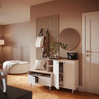 Vicco Conjunto De Recibidor Elano, Blanco/roble, 140 X 80 Cm 2 Partes, Vicco