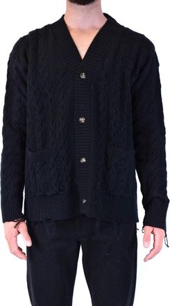 Laneus Cable Knit Black Cardigan With V-Neckline