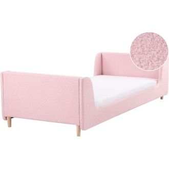 Beliani Cama Con Somier Moderna Tapizado De Boucl&eacute; Infantil Somier De L&aacute;minas Rosa 90 X 200 Cm Laye