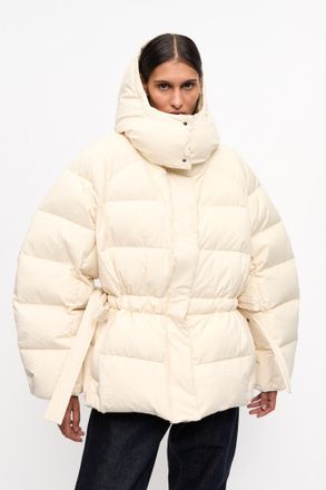 Ganni White Tech Oversized Puffer Jacket in Tofu Size Small/Medium Polyester Womens