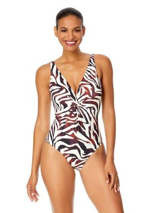 Anne Cole Womens Live In Color Plunge Twist One Piece Swimsuit in Tiger Dance at Nordstrom, Size 6