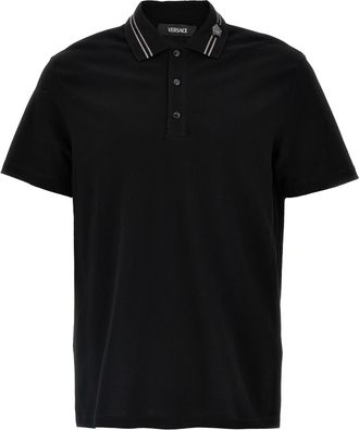 Versace Black Cotton Polo Mens Shirt