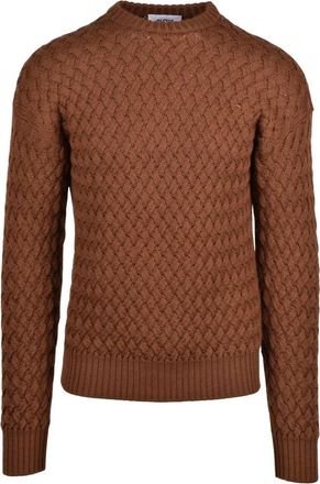 Alpha Studio Maglione Intrecciato - Heren - Ronde hals truien - Bruin - L - Wol - Truien & Vesten