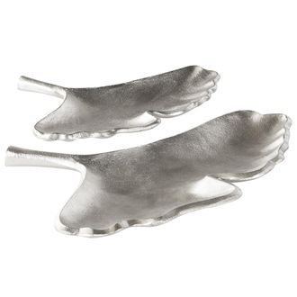 Beliani Conjunto De 2 Platos Decorativos De Metal Plateado Bandeja Joyer&iacute;a Anillos Patr&oacute;n De Gingko Palenque