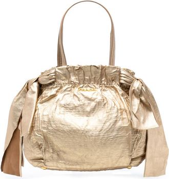 Prada Pre-owned Prada Metallic Nappa Antique Bow Satchel EKAHC0DQ32ZUMAMD