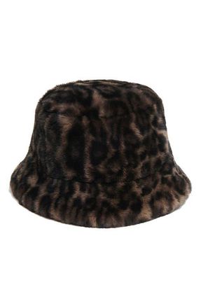 Apparis Amara Leopard Pluche Faux Fur Bucket Hat in Dark Leopard at Nordstrom