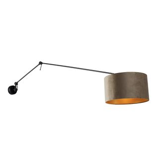 QAZQA Moderno Aplique Negro Con Pantalla De Terciopelo Topo 35 Cm Regulable - Blitz Acero /textil Alargada Adecuado Para Led Max. 1 X 60 Watt - Qazqa