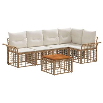 vidaXL Conjunto De Sof&aacute;s De Exterior 6 Pcs Natural Y Crema Poli&eacute;ster Vidaxl