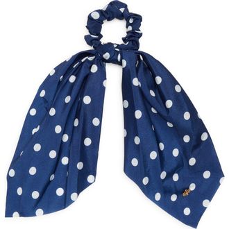 L. Erickson Athens Polka Dot Scarf Tie Scrunchie in Navy/White at Nordstrom