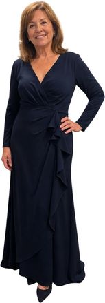 Jovani Crepe Long Sleeve Evening Dress In Navy