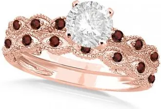 Allurez Vintage Lab Grown Diamond & Garnet Bridal Set 14k Rose Gold 1.20ct