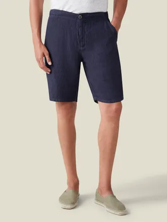 Luca Faloni Navy Blue Linen Bermuda Shorts