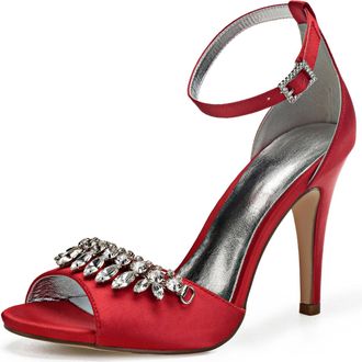Generic Wedding Shoes Womens High Open Toe Sexy Stiletto Sandals Bridal Shoes Heeled Pumps Ankle Strap Party Dress10.5Cm,red,4 UK