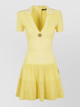 Balmain short sleeves flechage knit flare dress