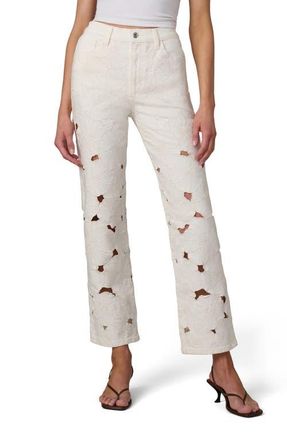 Joe's The Margot Floral Eyelet Ankle Straight Leg Jeans in Ecru Floral at Nordstrom, Size 32