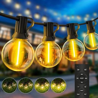 OEM Guirnalda De Luces Exteriores De 15 M - Luces Tipo Bistr&oacute; Para Exteriores Con Control Remoto, 3 Modos, Temporizador, 25+1 Bombillas Led G40, Resistent