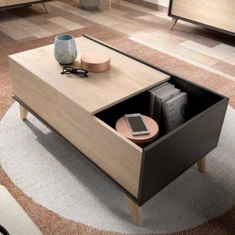 Dmora Mesita Dburs, Revistero De Sal&oacute;n Con Compartimento, Mesita Baja, 99x60h41 Cm, Antracita Y Roble - Dmora